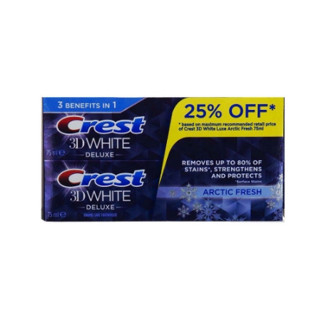 پک خمیر دندان سفید کننده کرست مدل آرکتیک فرش بسته ۲ عددی حجم ۷۵ میلی لیتر