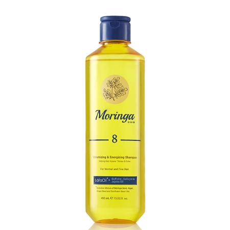 شامپو حجم دهنده و انرژی بخش 8 مورینگا امو مناسب موهای معمولی و نازک