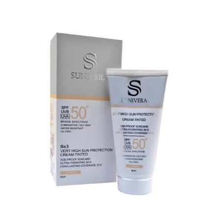 کرم ضد آفتاب رنگی سانیورا مناسب پوست چرب رنگ بژ