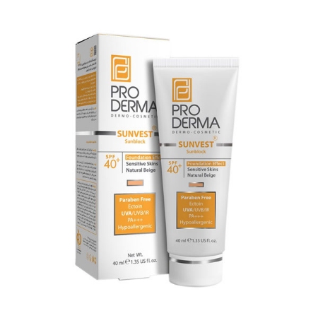 ضد آفتاب فیزیکال کرم پودری پرودرما بژ طبیعی پوست حساس SPF40