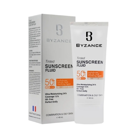 فلوئید ضد آفتاب رنگی بیزانس مناسب پوست‌ چرب و مختلط